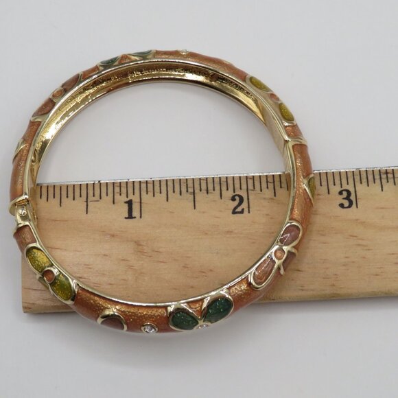 Cloisonne Style Enamel Rhinestone Gold Tone Bangle Bracelet - Picture 7 of 7